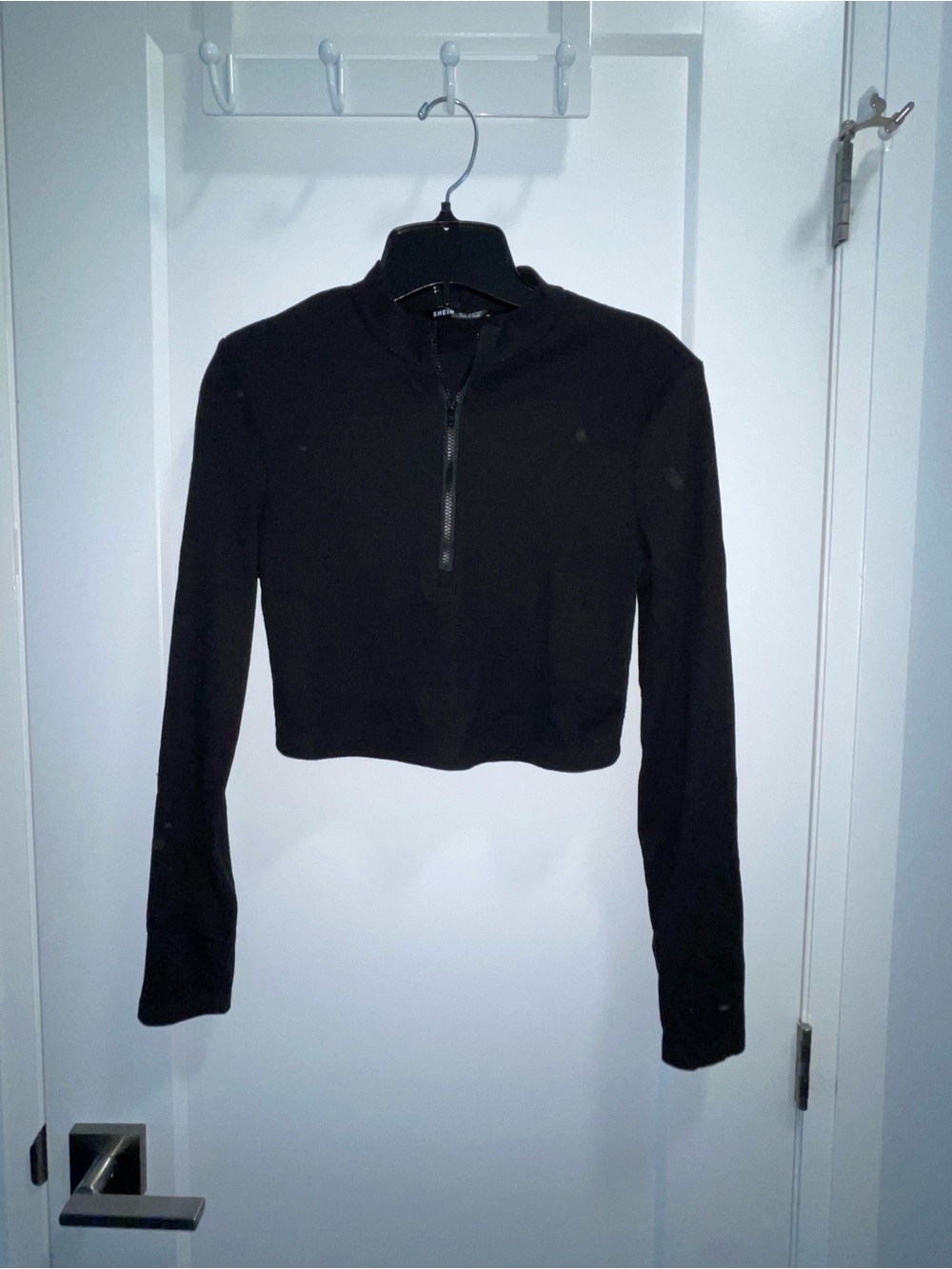 SHEIN Black Long Sleeve Half-Zip Crop Top